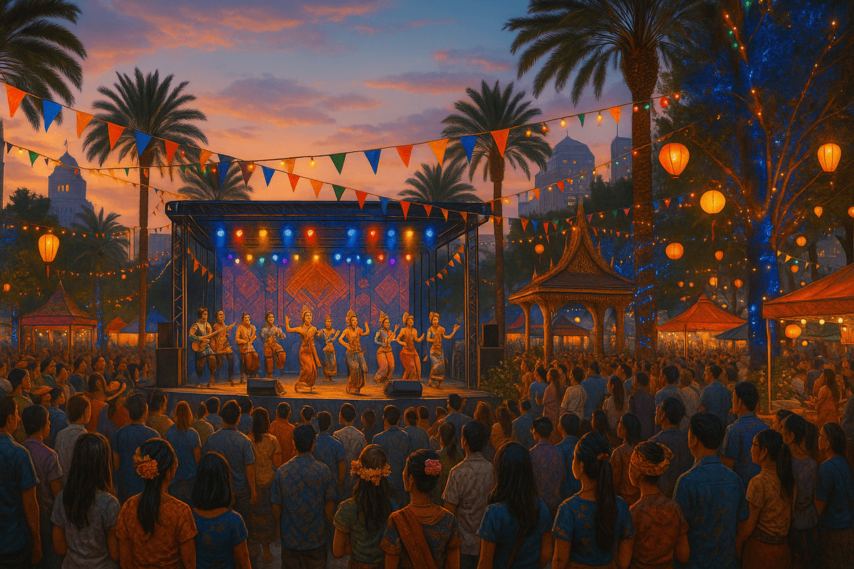 Sabaidee Fest stage with Southeast Asian performers and colorful decorations